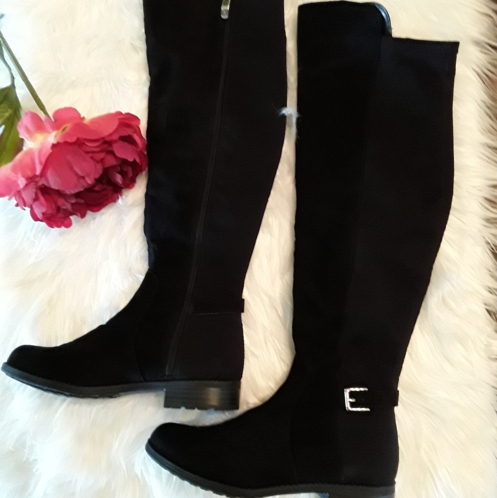 Black Suede OTK Boots Low Heel Size 6